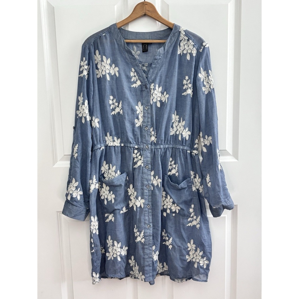 Label by Five Twelve Long Roll Tab Sleeve Floral Emboridered Shirt Dress 16 0547